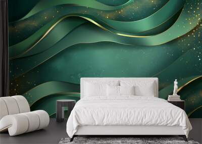 Luxury green summer background and wallpaper vector with golden metallic decorate wall art  Wall mural