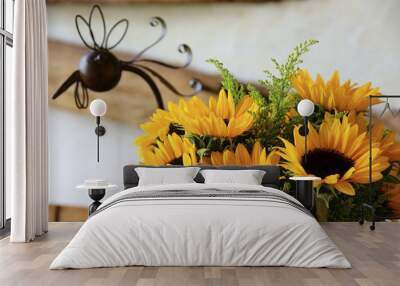 The portrait of still life sunflower and vase Wall mural