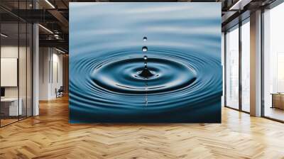 A close-up of a water droplet creating ripples on a serene surface, capturing the beauty of nature and the tranquility of water. Wall mural