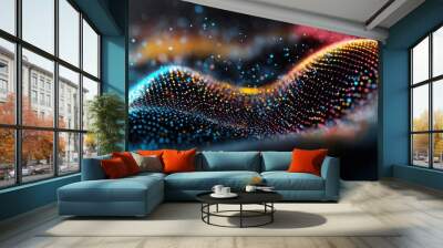 Abstract Digital Wave with Colorful Dots and Lines Representing Data Flow and Technology Concepts Wall mural