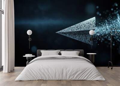 Futuristic Digital Paper Airplane with Binary Code on Dark Background Representing Technology and Innovation Wall mural