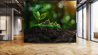 Growing Plant with Financial Graph Symbolizing Sustainable Growth and Eco-Friendly Investment Wall mural