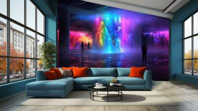 Immersive Digital Art Installation with Vibrant Colors and Interactive Light Displays in a Modern Gallery Space Wall mural