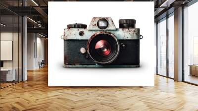 Vintage Camera with Rusty Details and Dusty Lens Isolated on White Background Wall mural