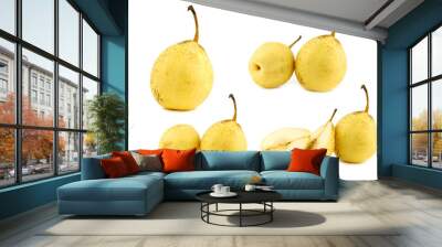 fresh nashi pears and a cut one on a white background Wall mural