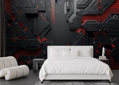 Futuristic black and red tech panel background. Wall mural