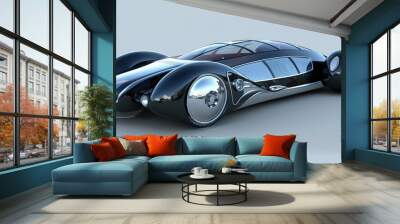 Sleek futuristic car design with chrome accents. Wall mural