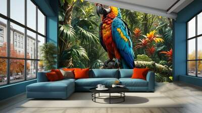 Rainbow coloured macaw Wall mural