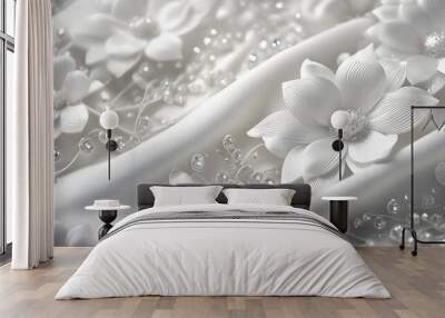 white silk background with flowers, sequins and diamonds Wall mural