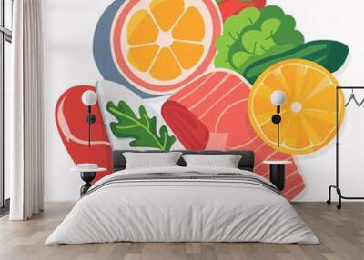 A simple vector icon illustration depicting the group of raw food items at center for a website isolated white background Wall mural