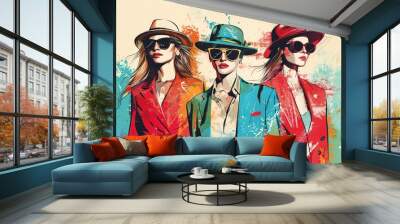 Illustration vector of a fashion discount event flyer with stylish models Wall mural