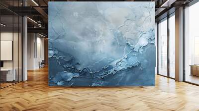 A painting of a blue sky with a white cloud. The sky is filled with cracks and lines, giving it a rough and textured appearance. The painting evokes a sense of movement and energy Wall mural