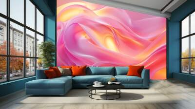 A pink and yellow wave of fabric. The pink and yellow colors give the image a warm and inviting mood Wall mural