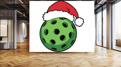 Festive Green Pickle Ball Wearing a Santa Hat Illustration Wall mural