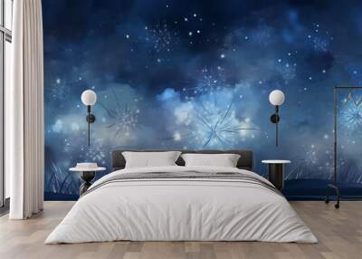 Blue Landscape silhouette with sparkle Wall mural