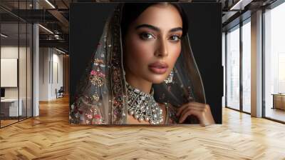 Glamorous Bride with Beautiful Eyes, AI generative Wall mural