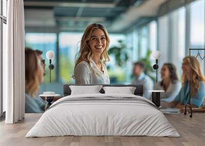 Happy Businesswoman Smiling in Office Meeting Wall mural