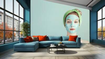 Woman with Facial Mask and Relaxed Expression Wall mural