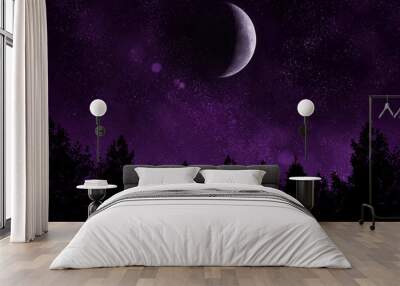 starry night with forest and moon Wall mural