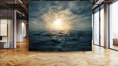 Sunset on stormy sea Wall mural