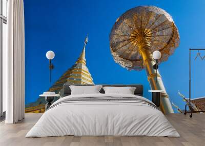 Golden pagoda and umbrella Wall mural