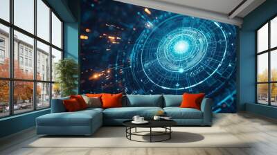 Glowing technology map circle futuristic symbol Wall mural