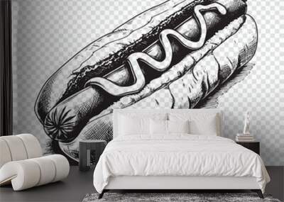 Hotdog. Hand drawn engraving style vector illustrations. Wall mural