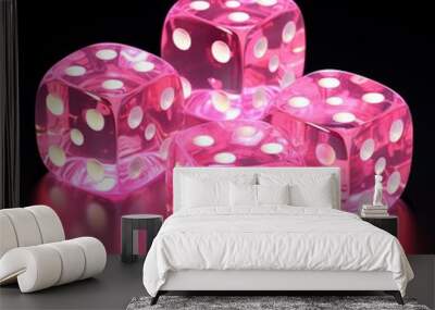 pink glass casino dice isolated black background Wall mural