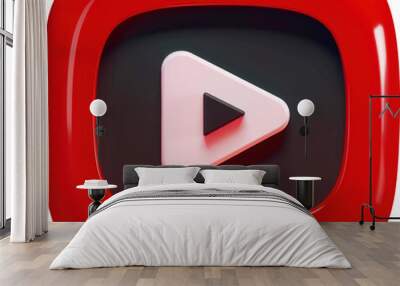 Red play button icon Wall mural