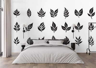 Set of leaves silhouette of beautiful plants, leaves, plant design. Vector illustration. Wall mural