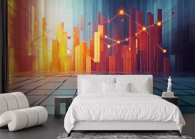 A modern 3D papercraft Gantt chart, bright paper strips floating above a grid, each connected with 3D paper task dependency links, glowing ambient light, clean minimalist backdrop, Wall mural