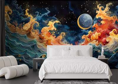 Oceanic Symphony: Energetic Fluid Art Wall mural