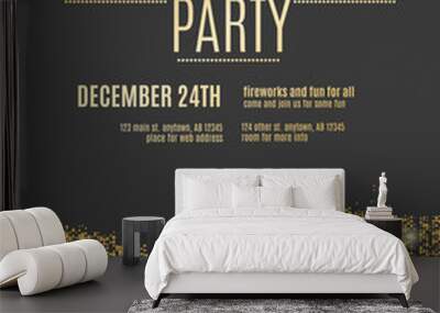 glittering gold christmas party invitation flyer Wall mural