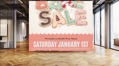 Hand drawn Bake Sale cookies on a flyer or poster template Wall mural