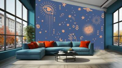 Space Galaxy constellation seamless pattern print could be used for textile, zodiac star yoga mat, phone case Wall mural