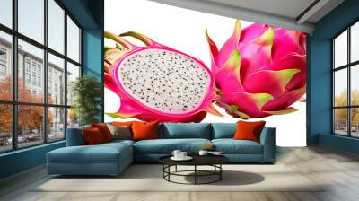 A dragon fruit and a dragon fruit slice with a transparent background. Wall mural