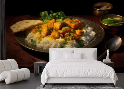 A savory and aromatic plate of Indian curry with chicken and basmati rice. Wall mural