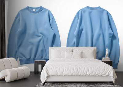 front and back view of blue sweatshirt templates. Pullovers with long sleeves, mockups for design and print, isolated on white or transparent background  Wall mural