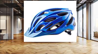 blue bicycle helmet isolated on white background Wall mural