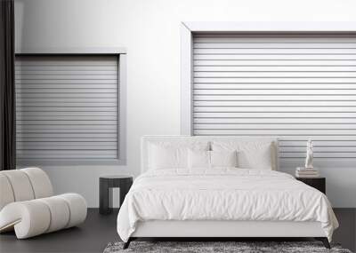 Sample of White garage Roller Shutters. Protect System for garage and shop. . isolated on transparent background . PNG, cutout, or clipping path.	
 Wall mural