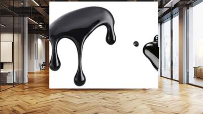 set of black paint or ink oil drops isolated on a transparent background. PNG, cutout, or clipping path. Wall mural