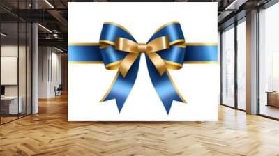 Set of blue realistic bow ribbon, gift wrap decoration, isolated on a transparent background. PNG, cutout, or clipping path. Wall mural