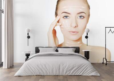 young woman face with lifting marks for surgeon Wall mural