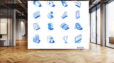 Isometric social marketing icons set. Line style 3D icons Wall mural