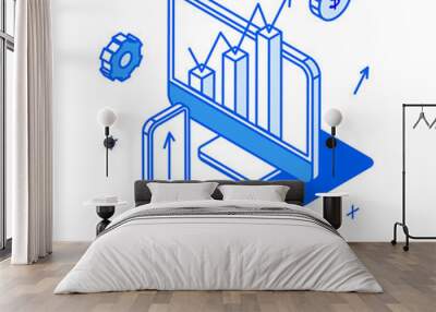 Isometric social marketing line style design concept Wall mural