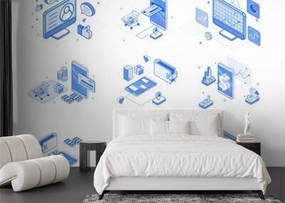 Online marketing service isometric 3d design set Wall mural