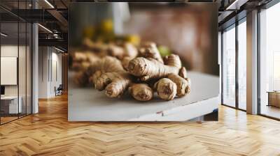 A close-up photo of Ginger on white table.  Wall mural