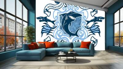 Shark swimming school mascotte Wall mural