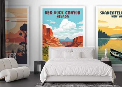 kruger, red rock canyon, skanteles lake illustration art. travel poster wall art. minimalist vector  Wall mural