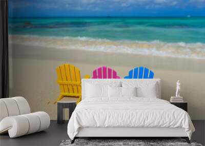 Colorful beach chairs at the beach Wall mural